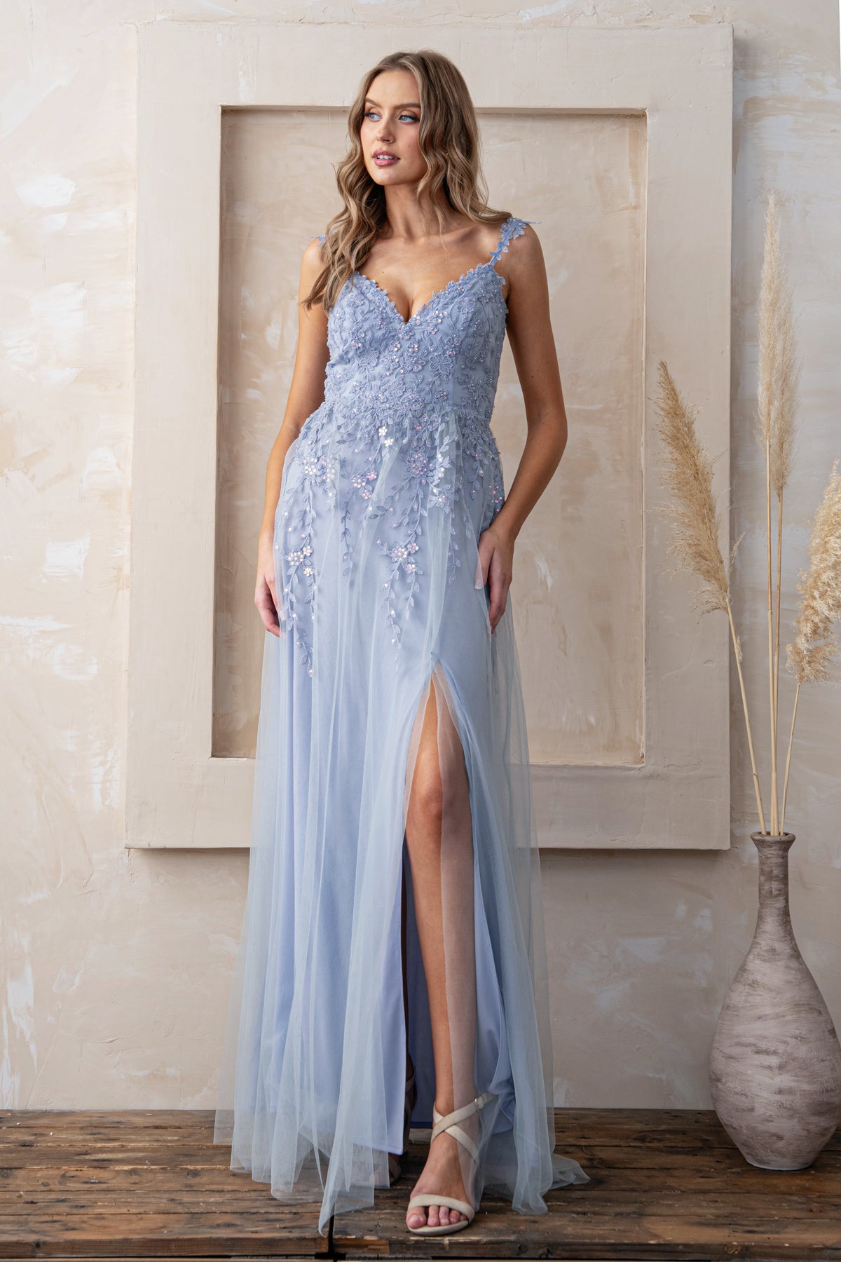 Embroidered Lace Overlay Dress M21974