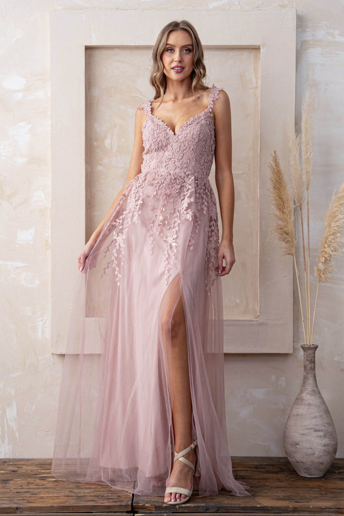 Embroidered Lace Overlay Dress M21974