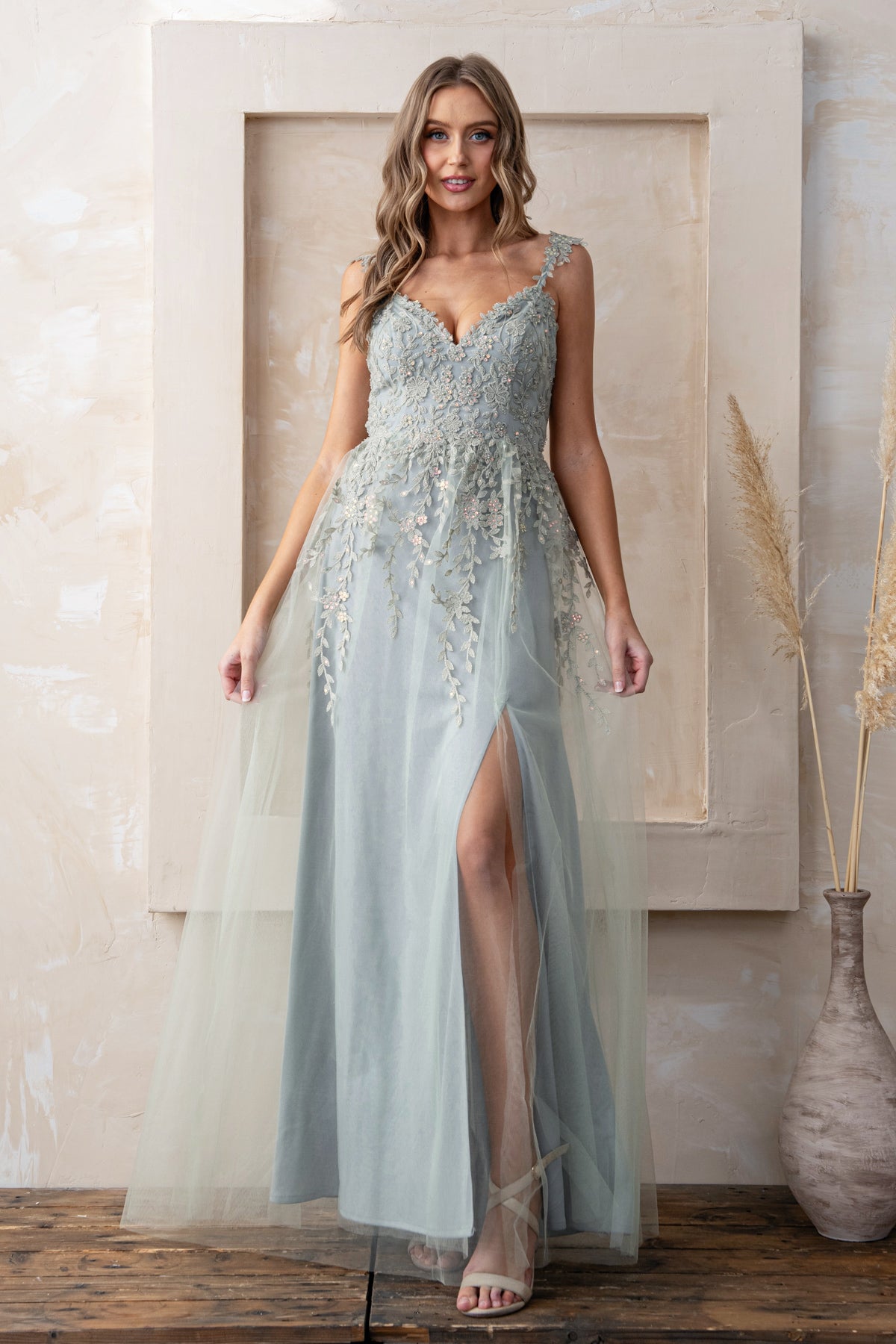 Embroidered Lace Overlay Dress M21974