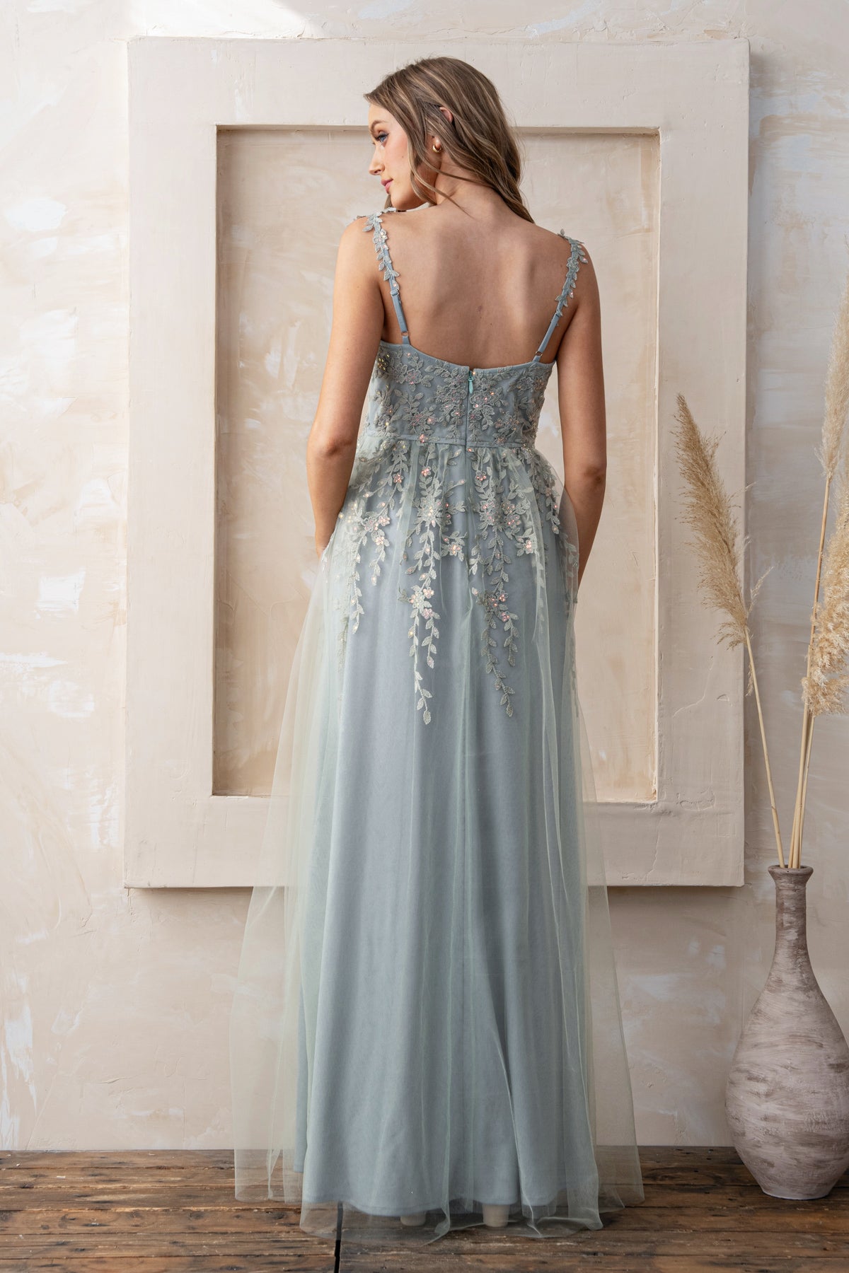 Embroidered Lace Overlay Dress M21974