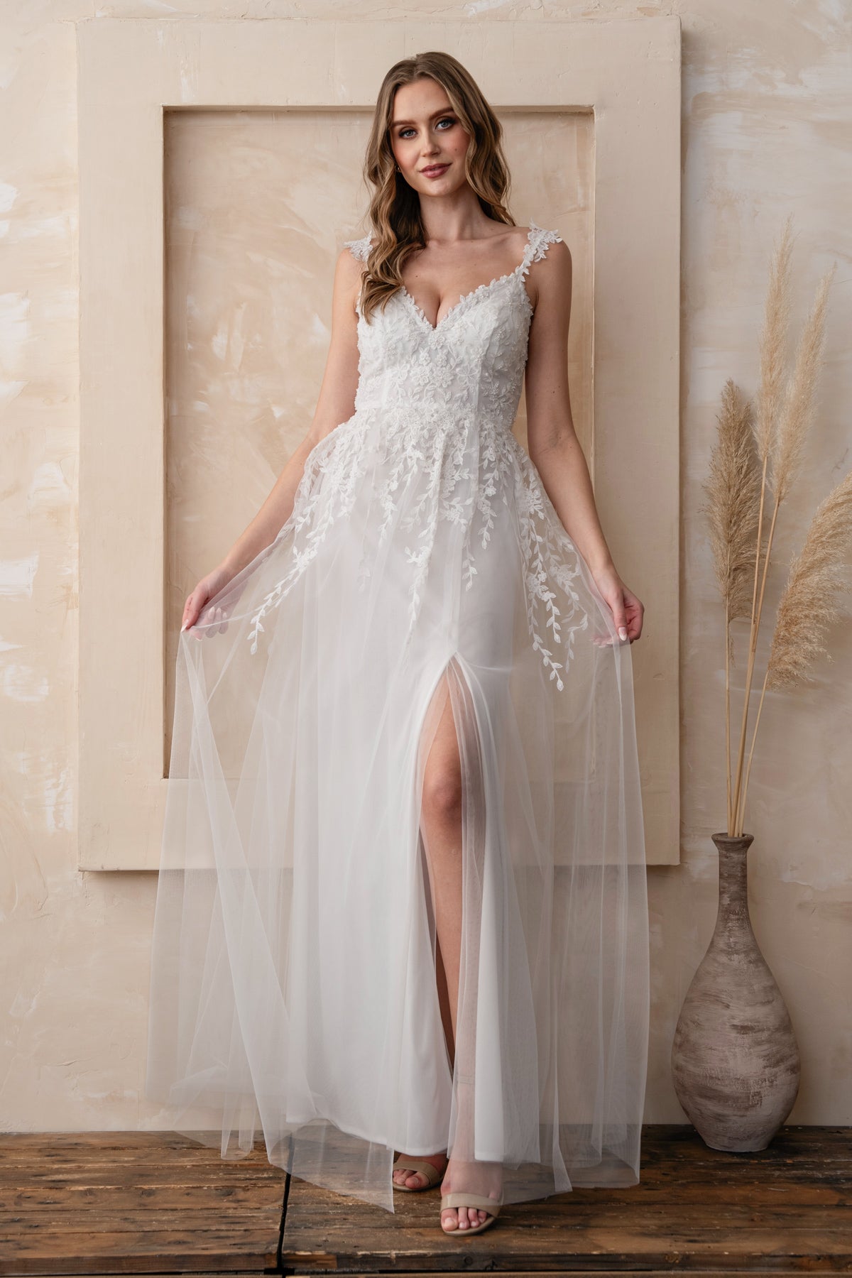 Embroidered Lace Overlay Dress M21974