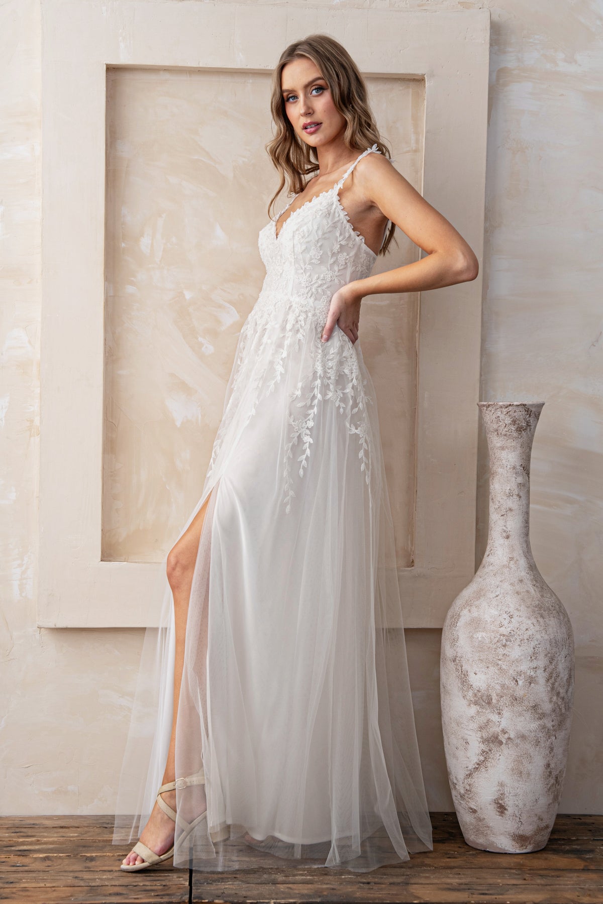 Embroidered Lace Overlay Dress M21974