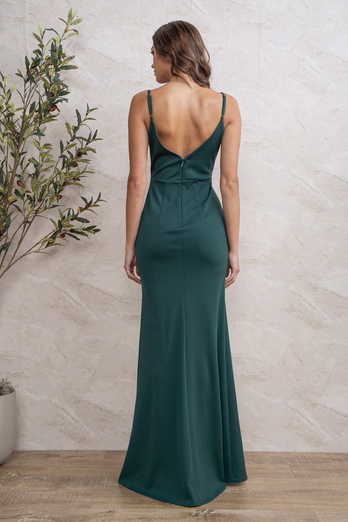 JERSEY MAXI WITH JEWELED CUT OUT I HUNTER GREEN