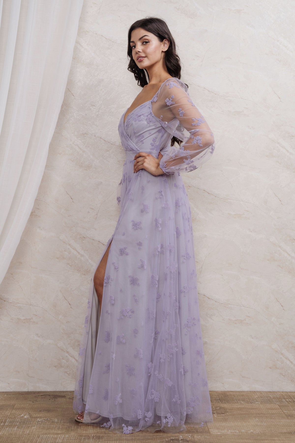 BURN OUT FLORAL SURPLICE MAXI DRESS I LAVENDER