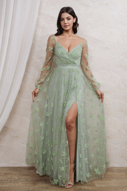 BURN OUT FLORAL SURPLICE MAXI DRESS I SAGE2