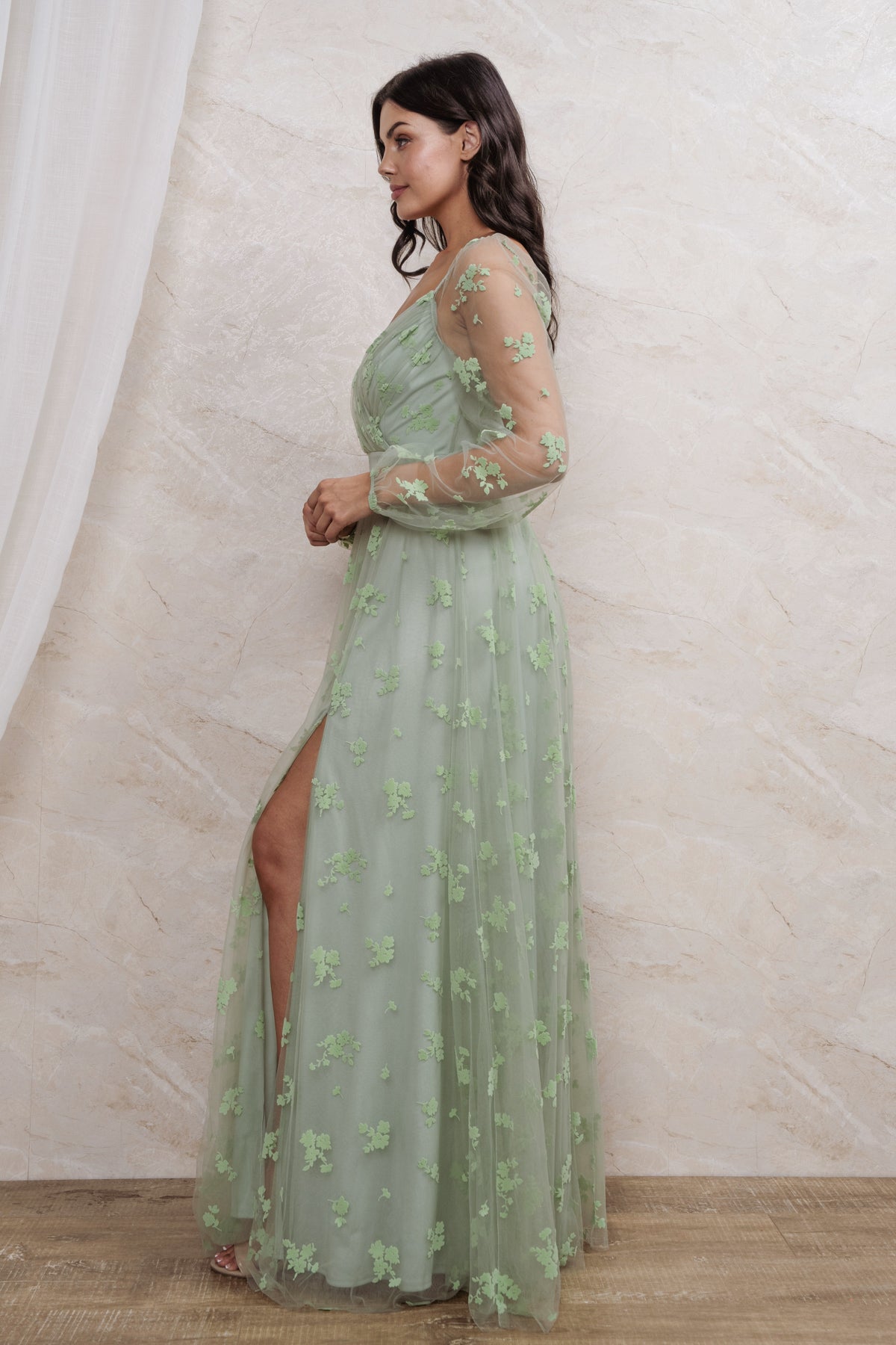 BURN OUT FLORAL SURPLICE MAXI DRESS I SAGE