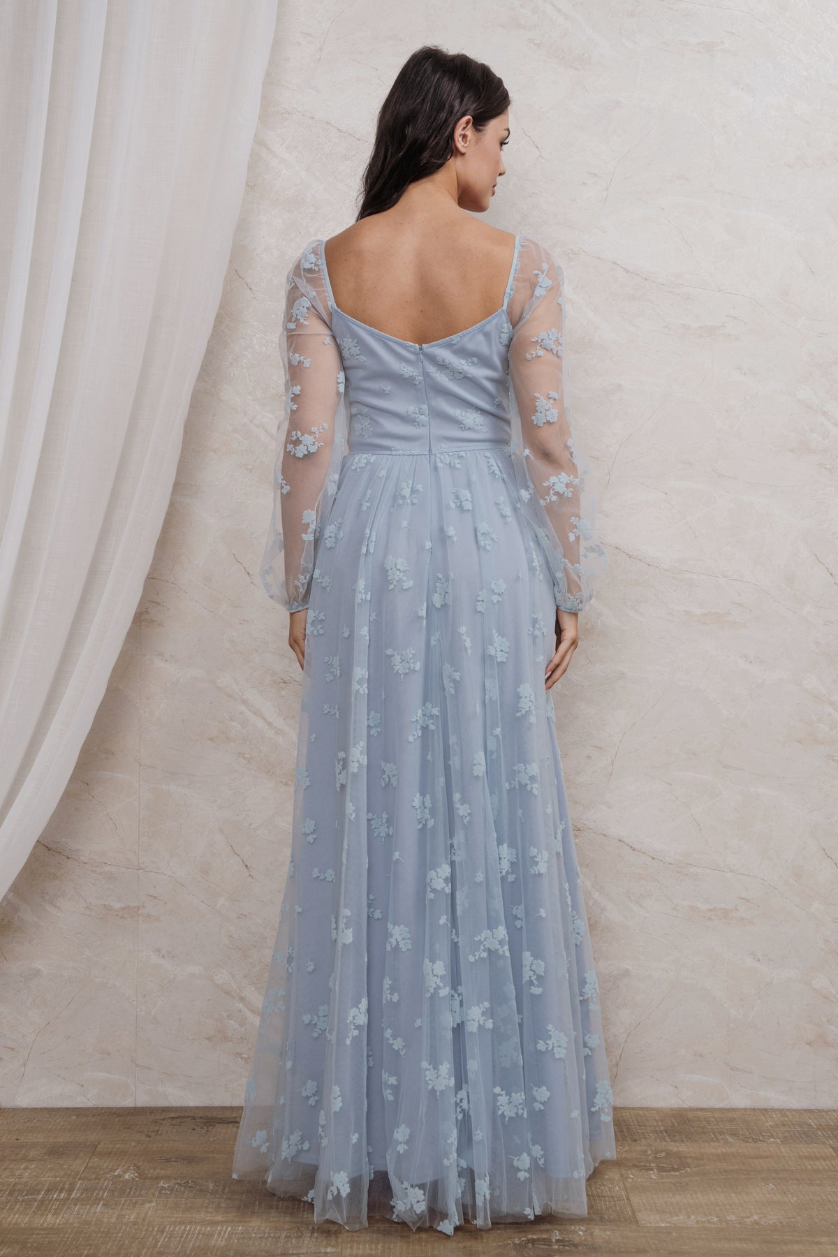 BURN OUT FLORAL SURPLICE MAXI DRESS I DUSTY BLUE